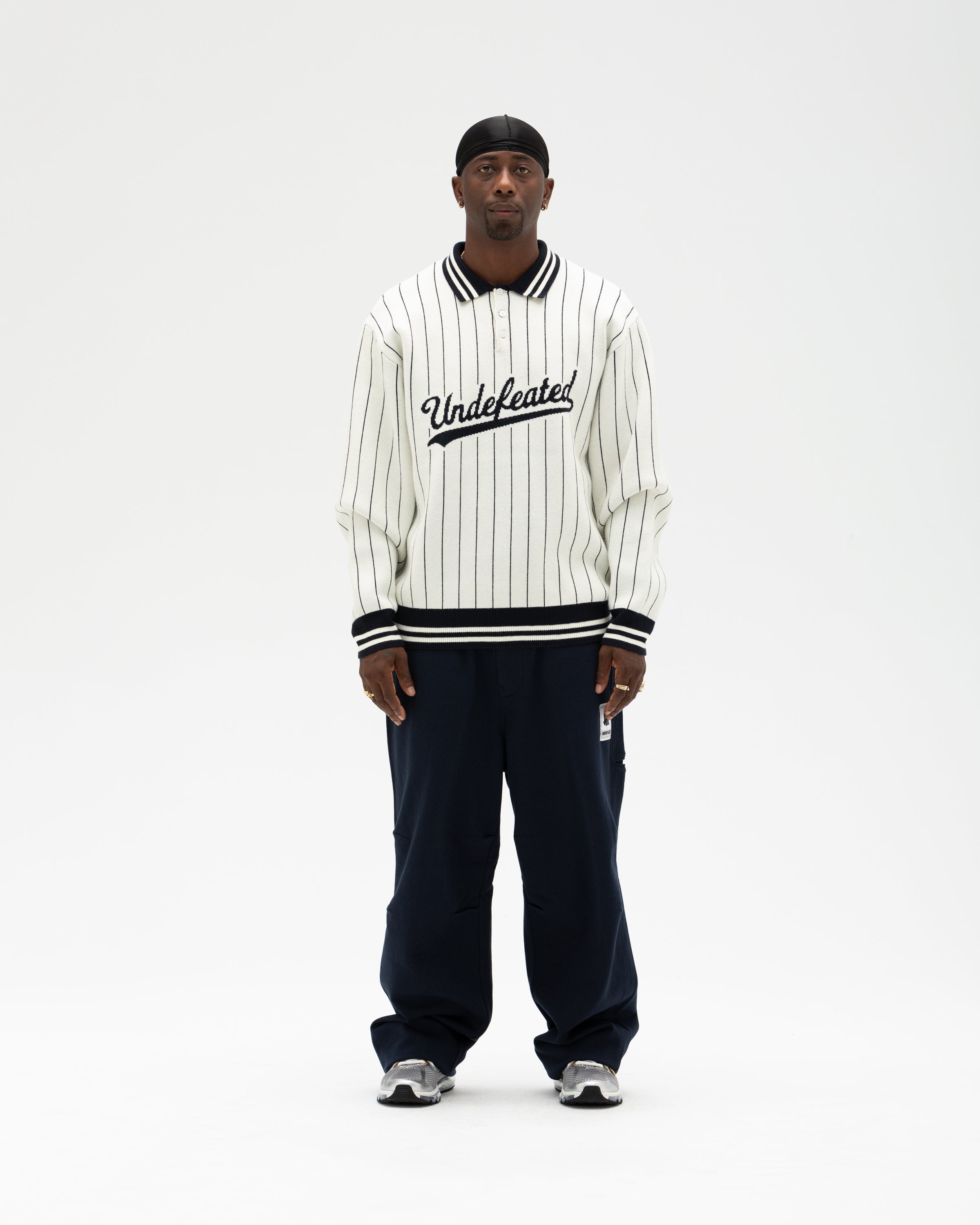 UNDEFEATED L/S KNIT POLO - NAVY STRIPE