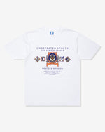 WHITE::A white Undefeated Official S/S Tee on a white background.