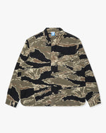 CAMO::A black and olive camo Undefeated Field L/S Workshirt on a white background.