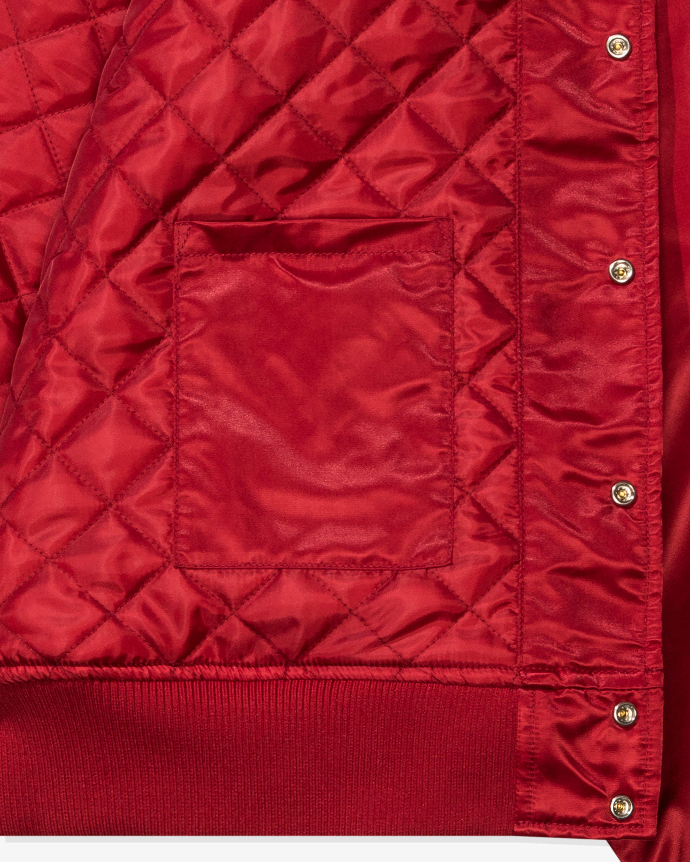 UNDEFEATED ICON SATIN VARSITY JACKET - SCARLET
