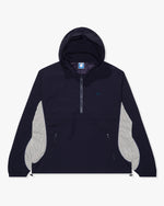 NAVY::A navy Undefeated Nylon Quarter Zip Pullover with nylon mesh side panels on a white background.