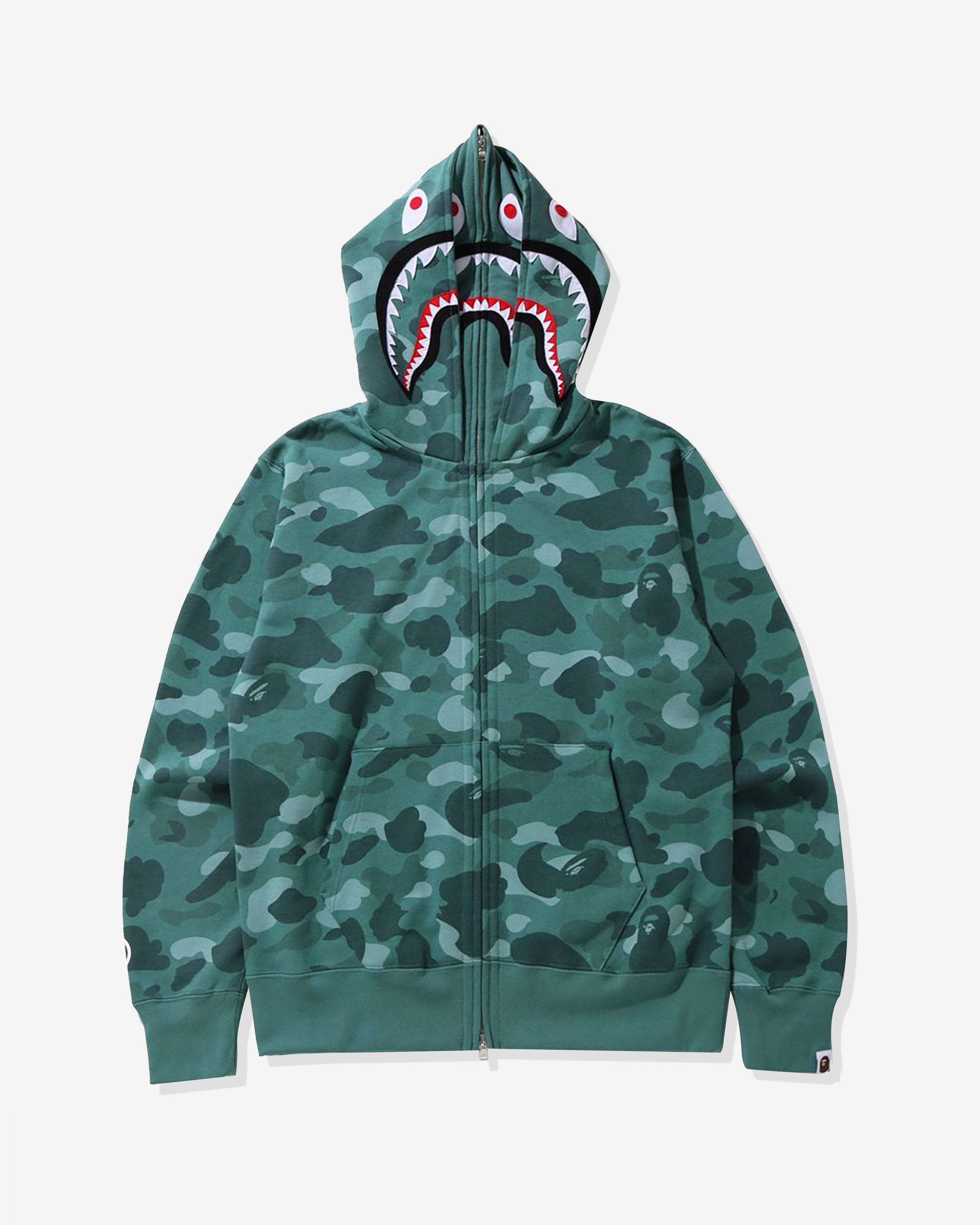 BAPE COLOR CAMO SHARK WIDE FULL ZIP DOUBLE HOODIE   GREEN – Undefeated