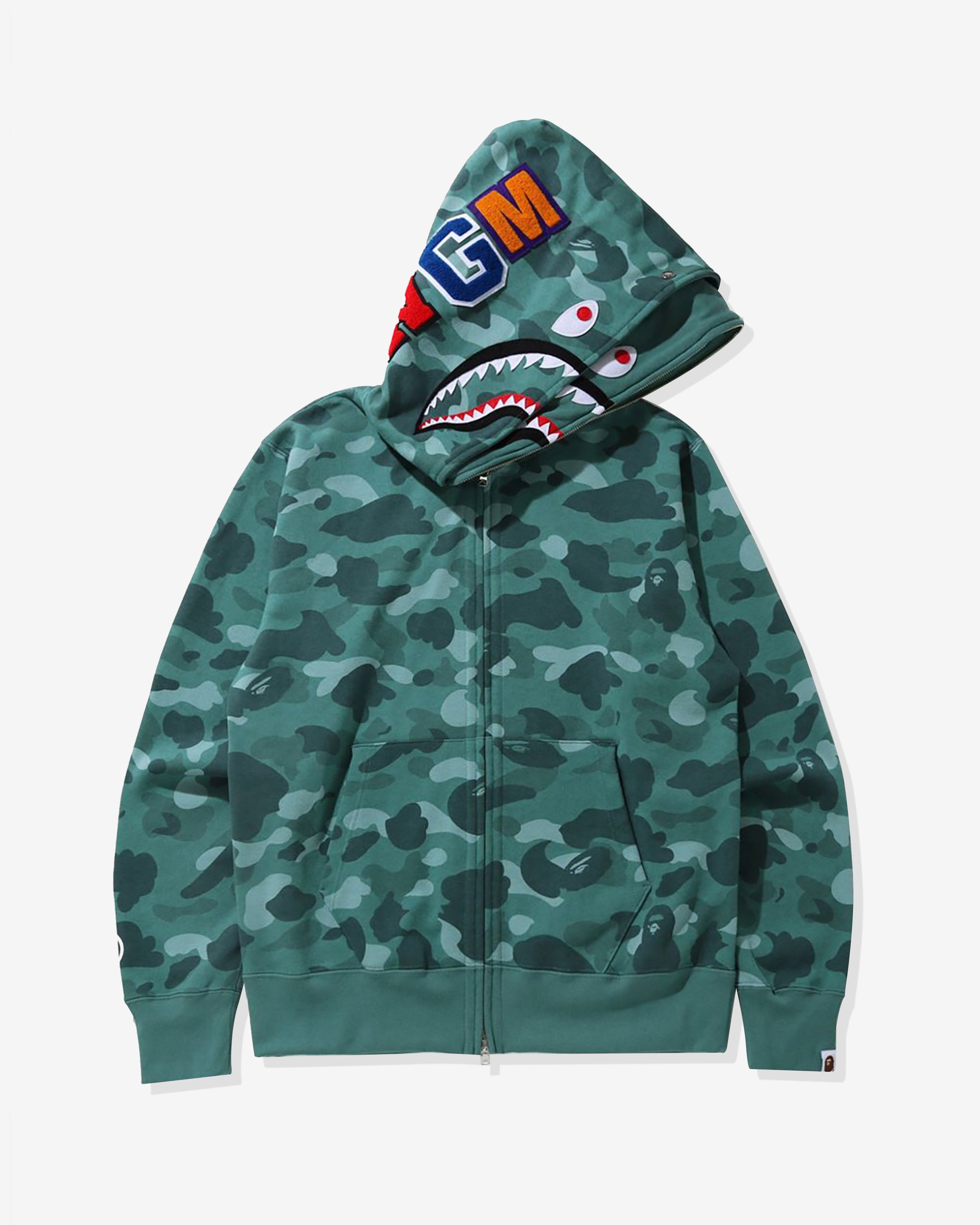 BAPE COLOR CAMO SHARK WIDE FULL ZIP DOUBLE HOODIE - GREEN – Undefeated