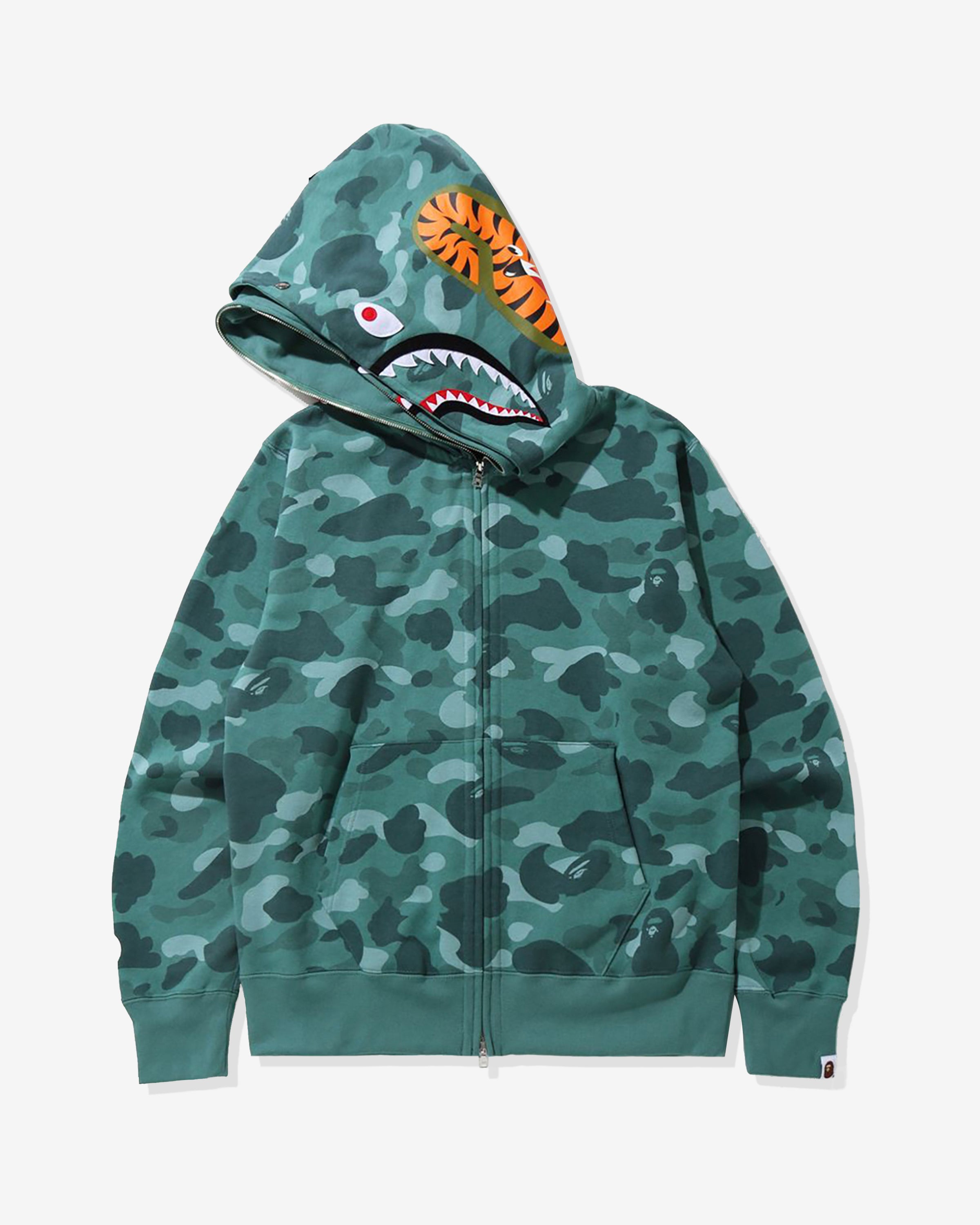 BAPE COLOR CAMO SHARK WIDE FULL ZIP DOUBLE HOODIE - GREEN – Undefeated
