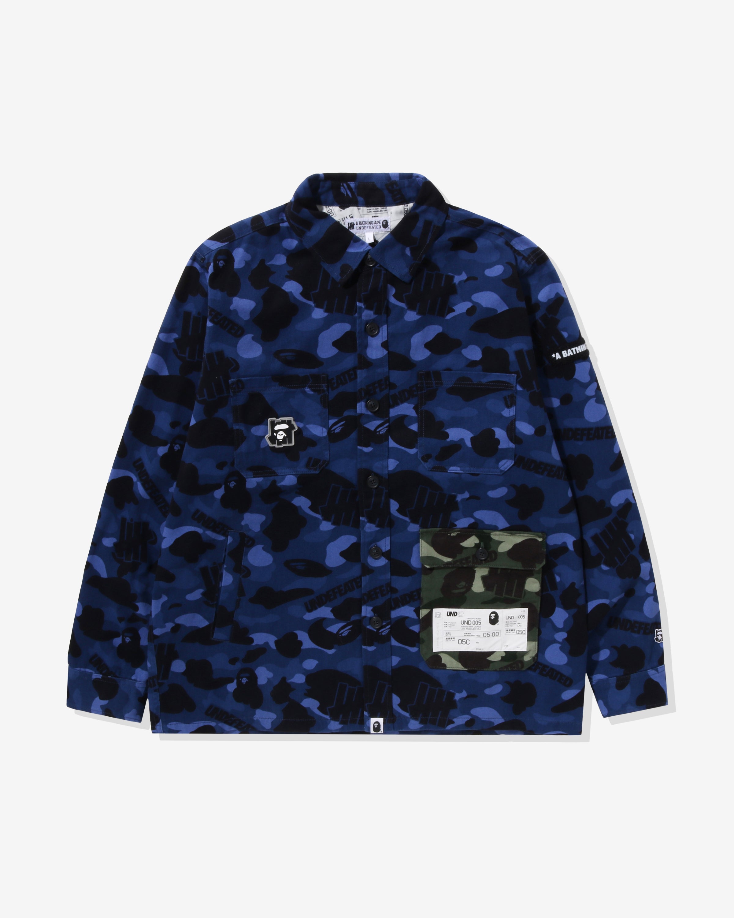 BAPE X UNDEFEATED COLOR CAMO FLANNEL JACKET - NAVY